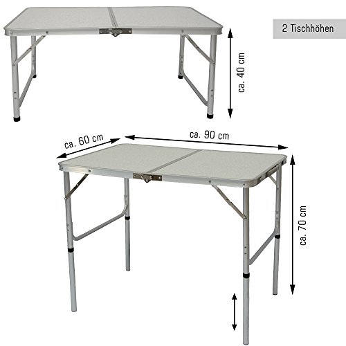 AMANKA Table de Camping Portable 3kg Pliante en mallette pour Pique-nique Plage Jardin 90x60cm réglable en Hauteur en Aluminium Gris Clair