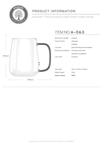 Amapodo - Taza de café grande de cristal con asa, 700 ml, sin plástico, regalo para mujeres y hombres