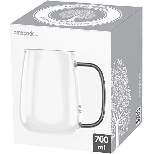 Amapodo - Taza de café grande de cristal con asa, 700 ml, sin plástico, regalo para mujeres y hombres