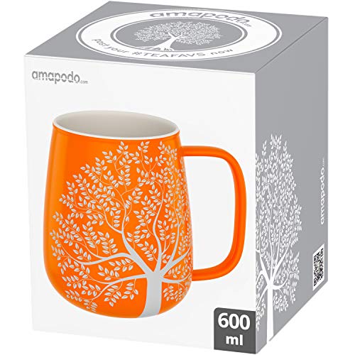 Amapodo - Taza de café grande de porcelana con asa (600 ml), color naranja