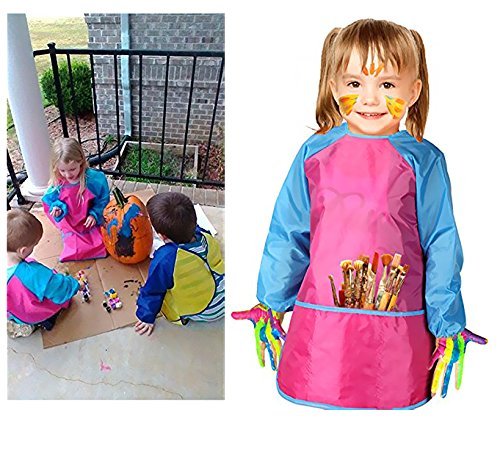 Amaza 4Pcs Delantal Infantil Pintura para 2-8 Años (Amarillo & Rosa & Azul & Rojo)