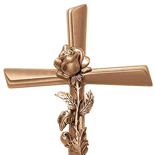 AmazinGrave - Cruces de Pared en Bronce para Cementerio - Crucifijo con Rosa 28x13,5cm - En Bronce, a Pared 2119-28