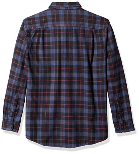 Amazon Essentials - Camisa de franela a cuadros de manga larga y ajuste regular para hombre, Azul (Blue/Black Plaid), US S (EU S)