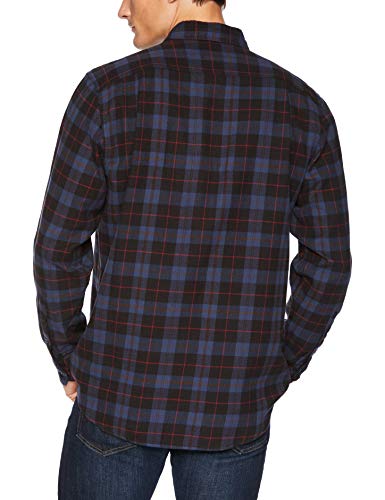 Amazon Essentials - Camisa de franela a cuadros de manga larga y ajuste regular para hombre, Azul (Blue/Black Plaid), US S (EU S)