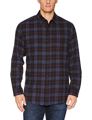 Amazon Essentials - Camisa de franela a cuadros de manga larga y ajuste regular para hombre, Azul (Blue/Black Plaid), US S (EU S)