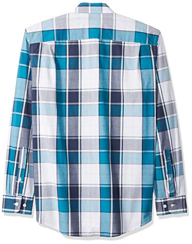 Amazon Essentials – Camisa informal de popelín de manga larga de corte recto estándar para hombre, Teal/Navy Large Plaid, US S (EU S)