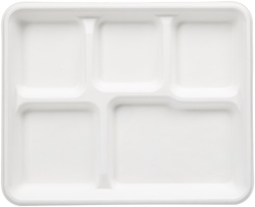 AmazonBasics - Bandejas de comida desechables, convertibles en abono ecológico y biodegradables, 5 compartimentos, 125 unidades