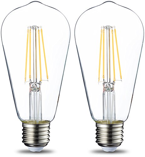 AmazonBasics Bombilla LED Esférica E27 Vintage Edison, ST64, 7W (equivalente a 60W), Filamento - 2 unidades