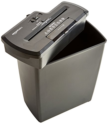 AmazonBasics - Destructora de papel, tarjetas de crédito y CD con recipiente separable (corte recto, capacidad de hasta 8 hojas), negro