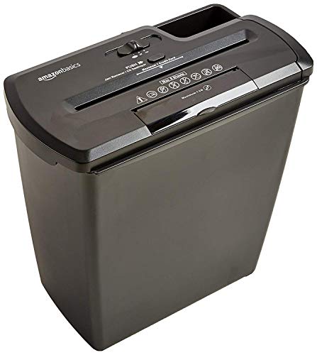 AmazonBasics - Destructora de papel, tarjetas de crédito y CD con recipiente separable (corte recto, capacidad de hasta 8 hojas), negro