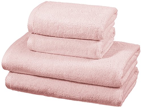 AmazonBasics - Juego de 4 toallas de secado rápido, 2 toallas de baño y 2 toallas de mano - Rosa claro