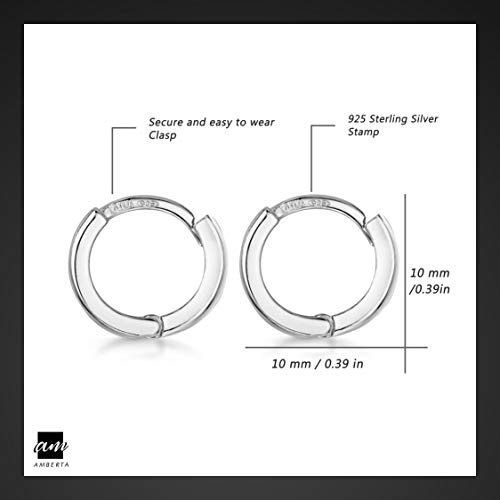 Amberta® 925 Plata De Ley Pendiente De Aro Fino Con Cierre De Bisagra – Pendientes De Aro Tipo Criolla – Diámetro: 10mm