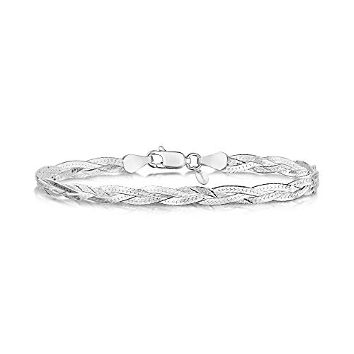 Amberta® Joyería - Pulsera - Fina Plata De Ley 925 - Cadena de Herringbone - 5 mm - 19 cm (19cm)