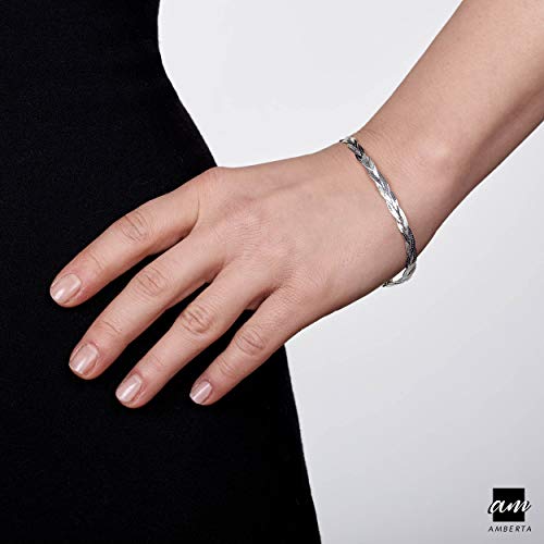 Amberta® Joyería - Pulsera - Fina Plata De Ley 925 - Cadena de Herringbone - 5 mm - 19 cm (19cm)