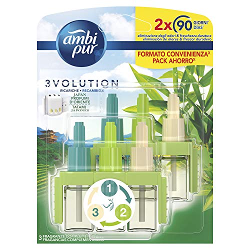 Ambi Pur 3Volution Tatami Japonés, Recambio de Ambientador Eléctrico 42 ml, 3 Fragancias para Eliminar Olores