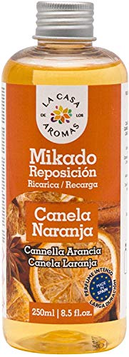 Ambientador Mikado XL con Varillas/Palitos, Difusor Líquido de Aroma Canela Naranja, Perfume Duradero para el Hogar, Baño, Casa - 250 ml