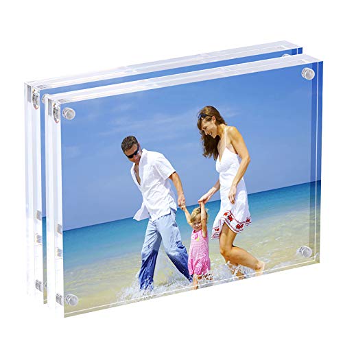 AMEITECH Marcos de acrílico, 10 x 15 cm Conjunto de Bloques de Doble Cara Transparente, Marco de Fotos magnético sin Marco de Escritorio - Paquete de 2