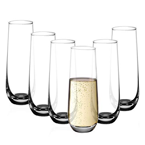 Amisglass Copas de Espumoso, Copa de Champán Flauta sin Tallo, Copas Cristal de Champaña Juego 6 Piezas, Vaso Vidrio Claridad con Forma Clásica para para Bebidas, Zumo, Vino, Cóctel - 300 ml