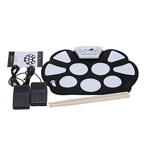 ammoon Enrolle Drum Pad Electrónico Portátil Kit Silicio Plegable con el Paltillo