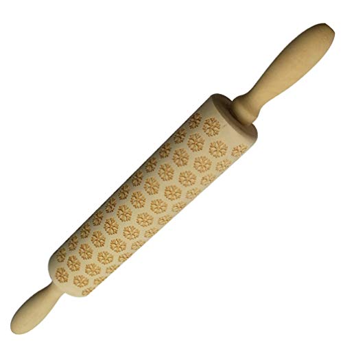 Amosfun - Rodillo de madera con diseño de copo de nieve, herramienta para hornear galletas en relieve, pasteles, pasteles, fondant 35 cm Copo de nieve.