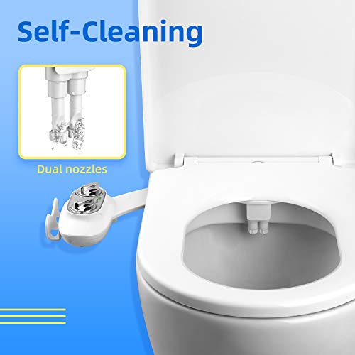 Amzdeal Bidés, Bidé de Agua Fría, Boquilla de autolimpieza de Bidet, Maquinaria no Eléctrica con Doble Perilla, Con soporte para teléfono móvil/BC-04 Blanco