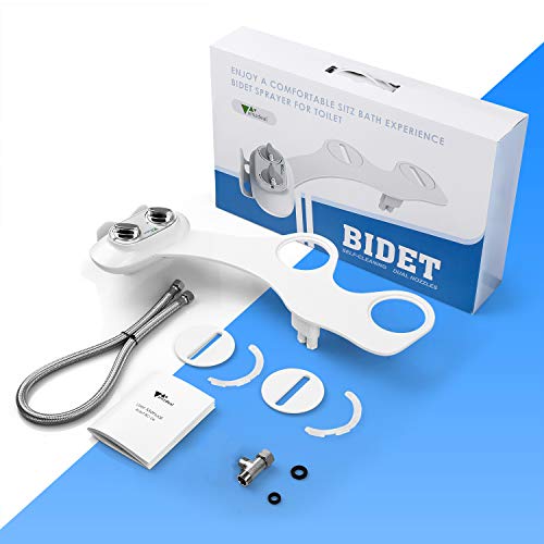 Amzdeal Bidés, Bidé de Agua Fría, Boquilla de autolimpieza de Bidet, Maquinaria no Eléctrica con Doble Perilla, Con soporte para teléfono móvil/BC-04 Blanco