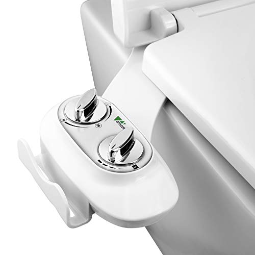 Amzdeal Bidés, Bidé de Agua Fría, Boquilla de autolimpieza de Bidet, Maquinaria no Eléctrica con Doble Perilla, Con soporte para teléfono móvil/BC-04 Blanco