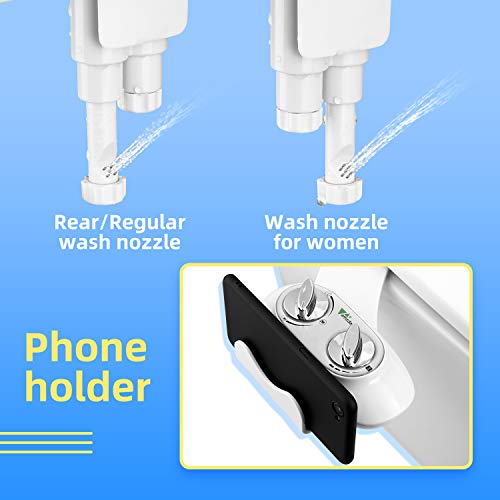 Amzdeal Bidés, Bidé de Agua Fría, Boquilla de autolimpieza de Bidet, Maquinaria no Eléctrica con Doble Perilla, Con soporte para teléfono móvil/BC-04 Blanco