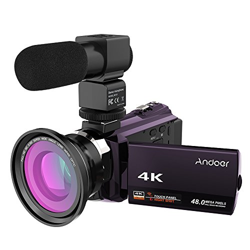 Andoer Videocámara Grabadora Digital 4 K 1080P 48 MP WiFi con Chip Novatek Master 96660 Pantalla Táctil Capacitiva 3 Pulgadas Visión Nocturna Infrarroja Zoom 16x