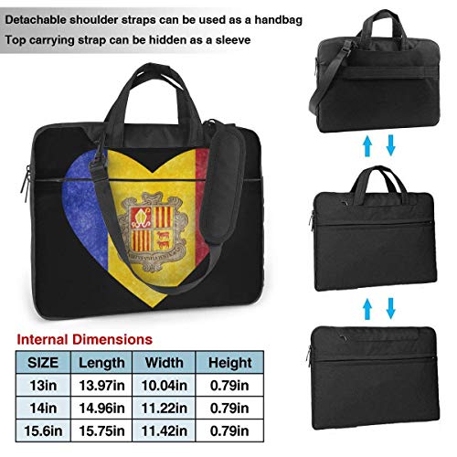 Andorra Heart Flag Laptop Bag Un Hombro Bolsa para portátil a Prueba de Golpes