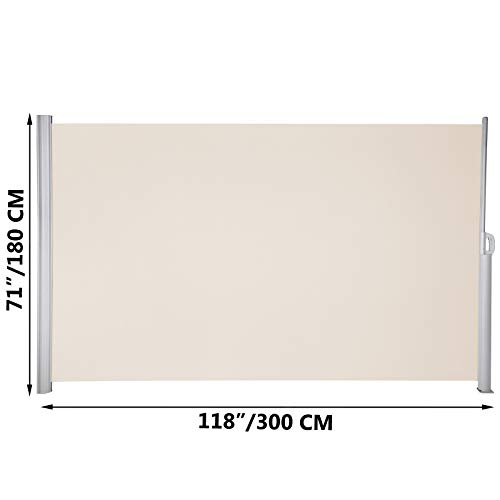 Anhon Toldo Solar Retráctil, Pantalla de Alta Privacidad 180X300cm,Toldo Lateral de Aluminio Separador retráctil Terraza, para Patio Jardín Blanco