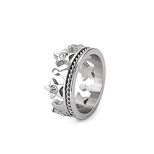 Anillo Simple De Acero De Titanio Moda De Cinco Puntas Estrella Creativa Corona Diamante Joyería para Mujer Plata, Tamaño 12