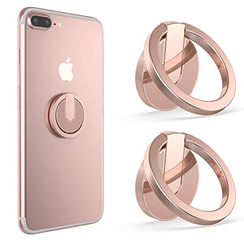 Anillo Soporte móvil universal para el Dedo,Titular del teléfono,Soporte Teléfono con rotación 360ºAnilla metálica de Ajuste,Ring Stand Holder para iPhone 11 XS MAX,Samsung S10 S20,etc,2 Pcs/Oro rosa.