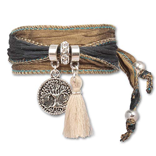 Anisch de la Cara Mujeres Pulsera Gris Oliva - Pulsera símbolo de los Saris del Árbol de la Vida Tree of Life - Arte no 2223-e