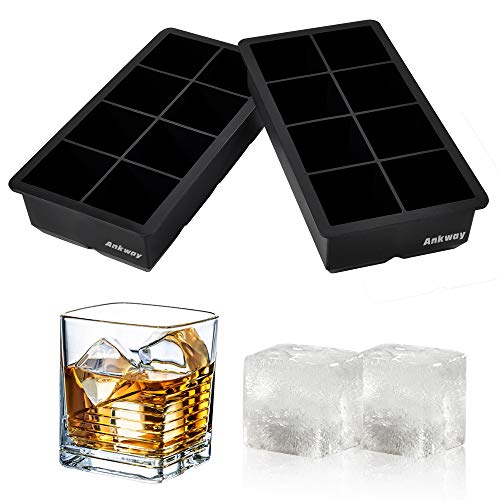 Ankway - Moldura de Silicona de 8 cavidades sin BPA para cócteles de Whisky y Scotch, Leche, Zumo de Fruta, Comida, Chocolate derretido, 2 Juegos Cuadrados, S