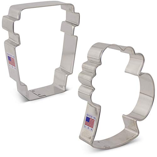 Ann Clark Cookie Cutters Juego de 2 cortadores de galletas bebida con libro de recetas, taza de café latte y jarra de cerveza