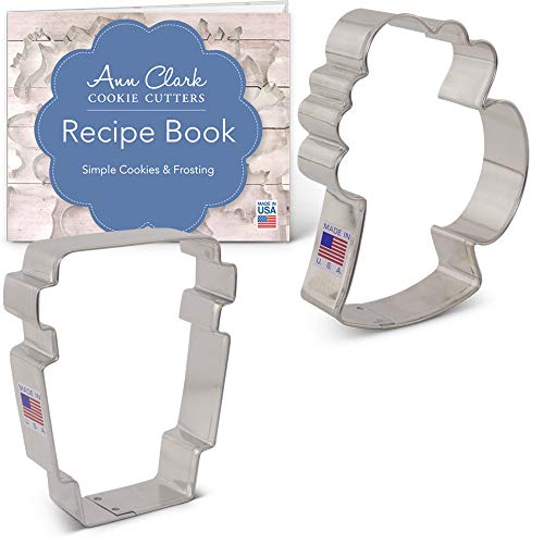 Ann Clark Cookie Cutters Juego de 2 cortadores de galletas bebida con libro de recetas, taza de café latte y jarra de cerveza