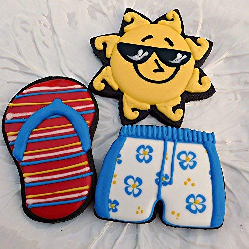 Ann Clark Cookie Cutters Juego de 3 cortadores de galletas verano/natación con libro de recetas, gafas de sol, bañador corto y traje de baño