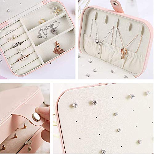 Annhao Caja Joyero, Joyero Pequeña de PU, Joyero Viaje Cajas para Joyas Jewelry Organizer para Mujer, para Anillos, Aretes, Pendientes, Pulseras y Collares 16,5 x 11,5 x 5,5 cm - Rosado