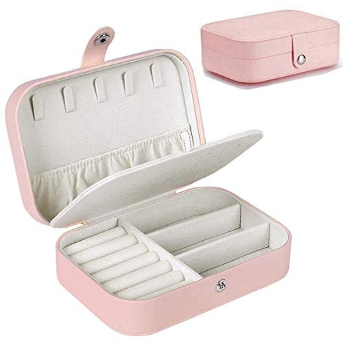 Annhao Caja Joyero, Joyero Pequeña de PU, Joyero Viaje Cajas para Joyas Jewelry Organizer para Mujer, para Anillos, Aretes, Pendientes, Pulseras y Collares 16,5 x 11,5 x 5,5 cm - Rosado