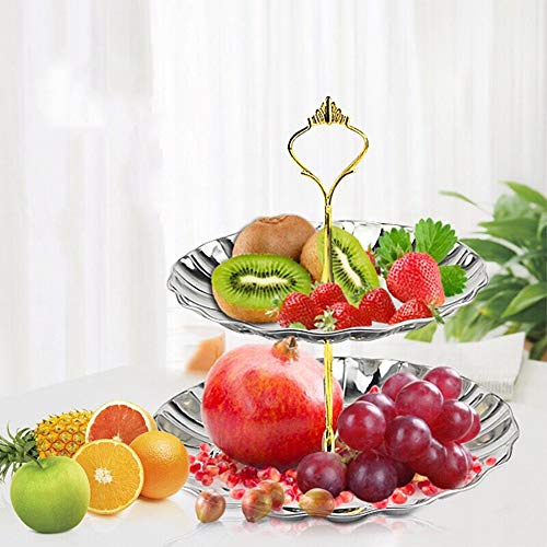 ANPI 2—3 Capas Fruta Flan Postre Plato Erguido De Acero Inoxidable Para Caramelo Buffet Boda Casa Fiesta Actividad y Servicio Plato De Frutas (Color plata, 2 plano)