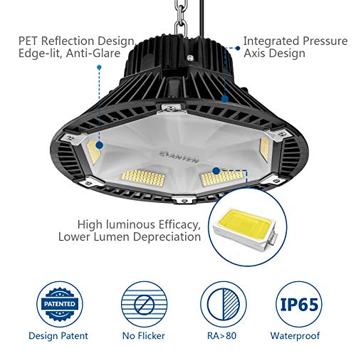 Anten 150W Campana LED Industrial 4000K 19500Lm, IP65 Foco Led Interior/Exterior Industrial, UFO Led de Alta Bahía para Almacén Comercial