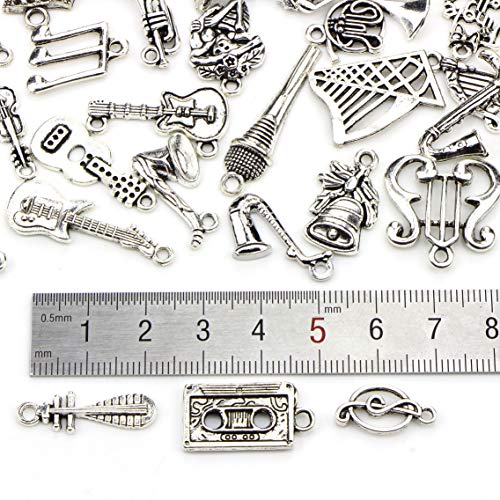 Aokbean 50 Piezas Al por Mayor Lotes A Granel Nota De Música Suave Plata Dijes Tibetanos Dijes De Metal Colgantes para Niños Fiesta Favor DIY Collar Pulsera Fabricación De Joyas