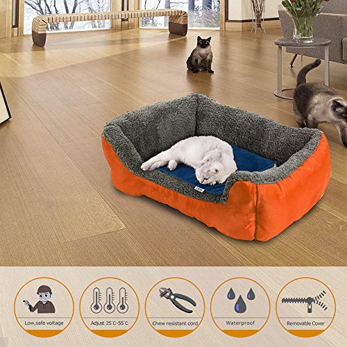 Aokur - Calentador eléctrico para mascotas, ideal para camas de gatos, perros y cachorros, control de temperatura de 7 grados, con 2 fundas blandas y protección térmica, 40 cm x 30 cm, 15 W