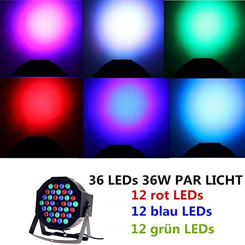 AONCO Luz de Escenario Par LED Luz de Discoteca, 36W 36LED RGB Soporte de modo sonido maestro automático DMX512 7 canales proyector Luz Lámpara Etapa luz ambiental para Disco, KTV, Bar