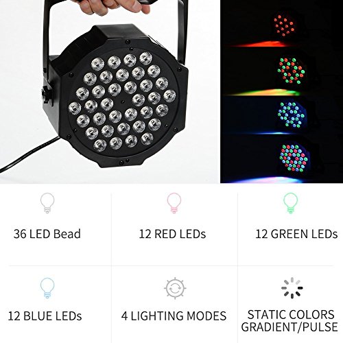 AONCO Luz de Escenario Par LED Luz de Discoteca, 36W 36LED RGB Soporte de modo sonido maestro automático DMX512 7 canales proyector Luz Lámpara Etapa luz ambiental para Disco, KTV, Bar