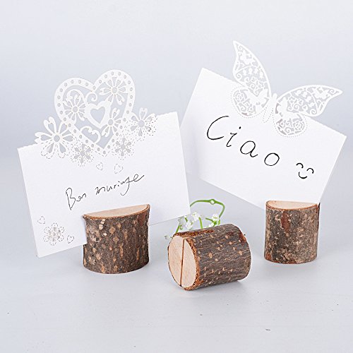 AONER 20pcs Soportes Tocón Madera Tarjetas Clips Sostenedor Foto Nota Nombre Número Mensaje Decoración de Mesa Boda