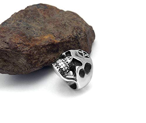 Aooaz Anillo Acero Inoxidable Hombre Calavera Cabeza Cinco Puntos Estrellas Anillos Punk Anillo gotico Plata Negra tamaño 12