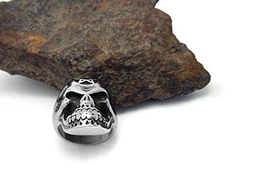 Aooaz Anillo Acero Inoxidable Hombre Calavera Cabeza Cinco Puntos Estrellas Anillos Punk Anillo gotico Plata Negra tamaño 12