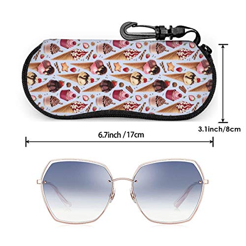 AOOEDM - Estuche blando para gafas de sol, ultraligero, portátil, con cremallera, de neopreno, estuche para anteojos, estuche protector para gafas con clip para cinturón, patrón de helado